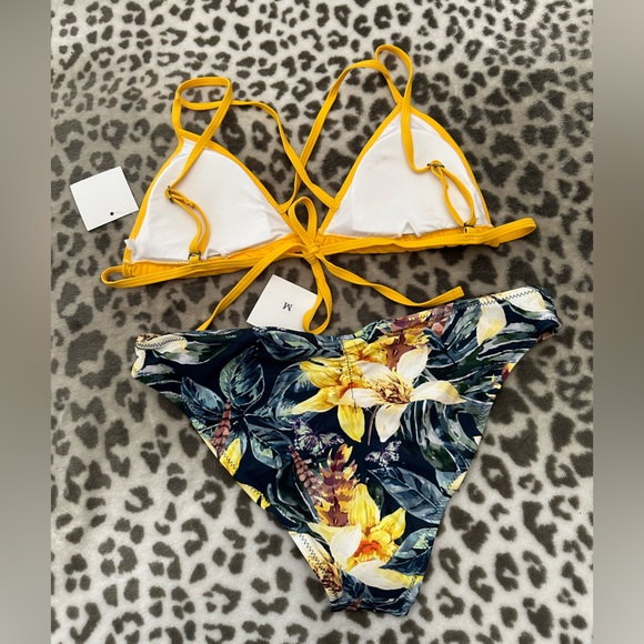 October Love Strappy Cheeky Bikini in Golden Yellow Floral Size Medium - Picture 6 of 16